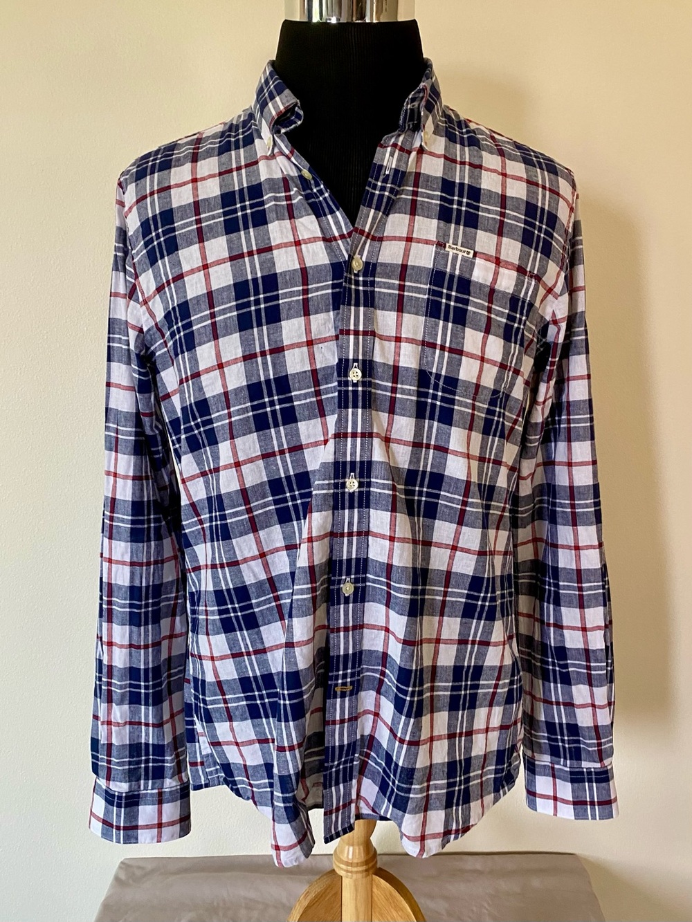 Barbour Navy, White & Red Plaid Shirt Cotton-Linen